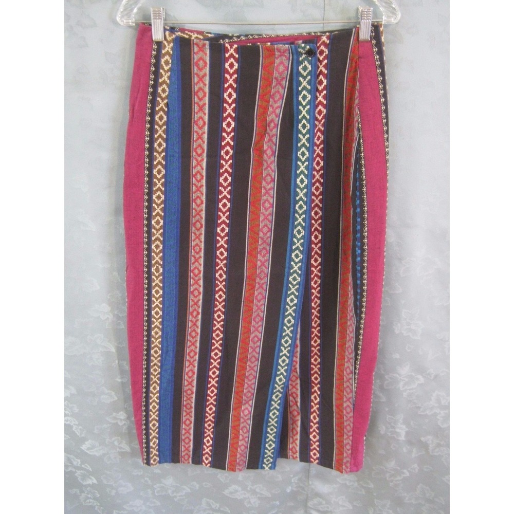 Basic Edition Baja Striped Long Skirt Size Medium 100% Cotton Casual Boho Hippie